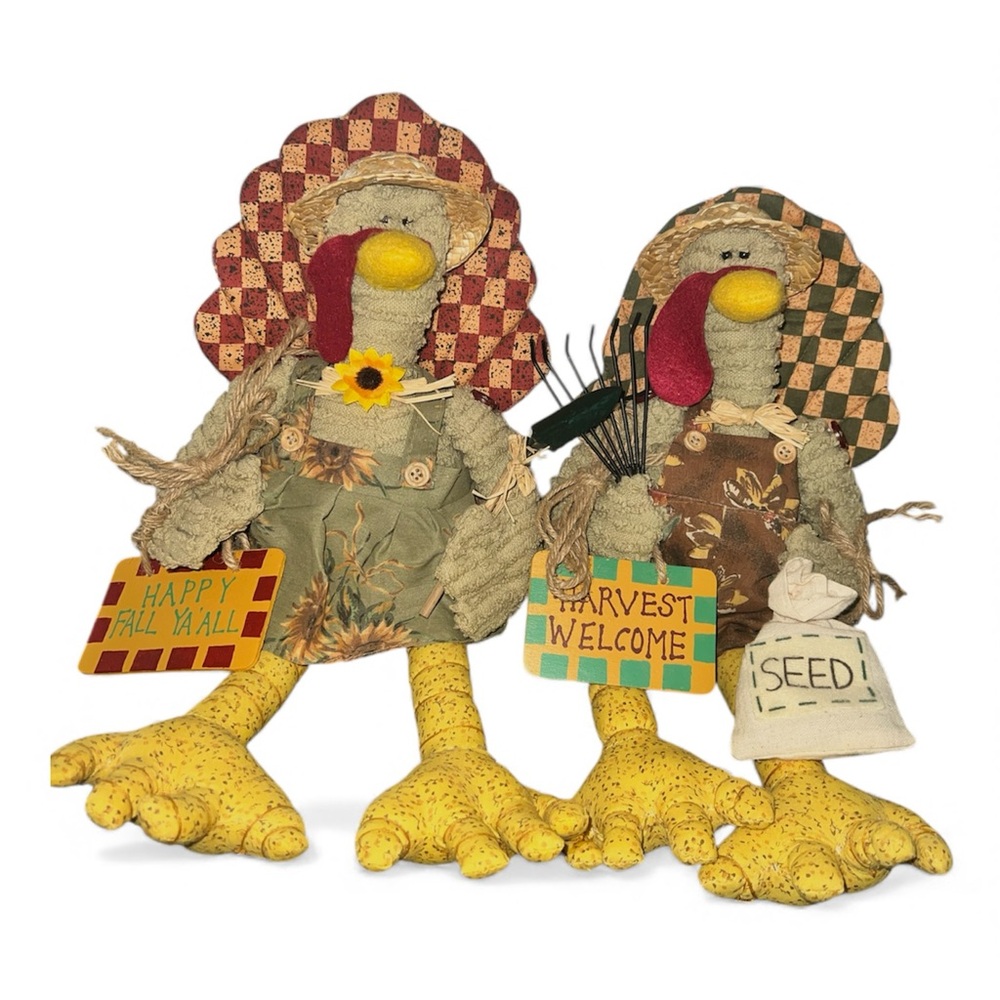 Plush country farm turkey decor couple pair fall thanksgiving plush
